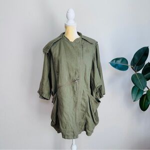 H&M double zipper linen baggy 3/4 sleeve Lagenlook parka